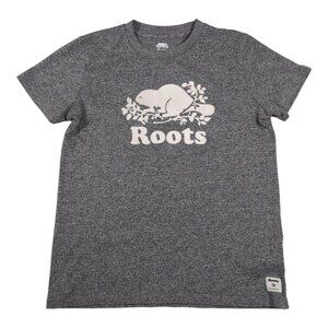 Roots T-Shirt Beaver Logo Womens Small Heather Gray Short Sleeve